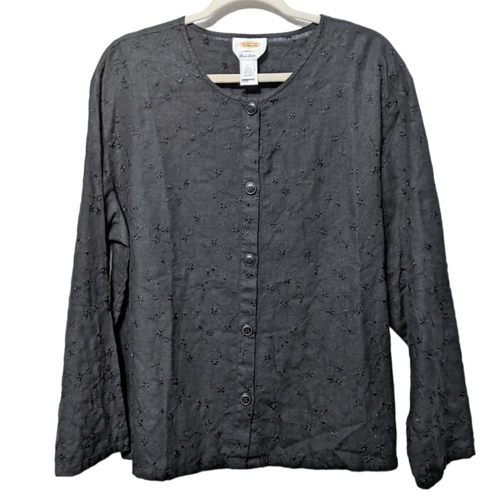 Talbots 100% Linen Embroidered Button Up Shirt L - image 6